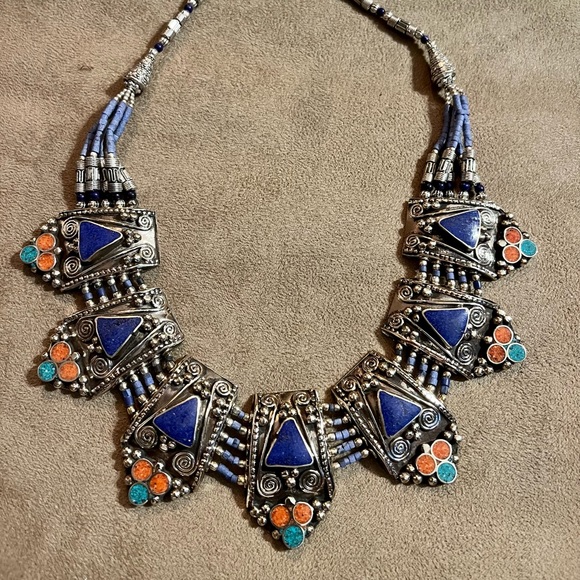 Tibetan choker with turquoise, lapis lazuli, coral, and more on choice. - Picture 9 of 14
